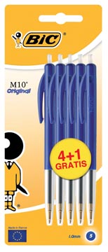 [876752] Bic stylo bille m10 clic largeur de trait 0,4 mm, pointe moyenne, bleu, blister 4 + 1 gratuit