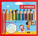 Stabilo woody 3in1 crayon de couleur, étui de 10 pièces, assorti