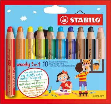 [880010] Stabilo woody 3in1 crayon de couleur, étui de 10 pièces, assorti