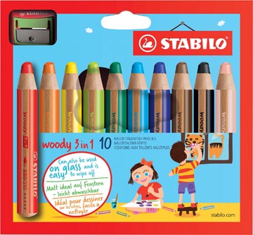 [880102] Stabilo woody 3in1 crayon de couleur, étui de 10 pièces en couleurs assorties