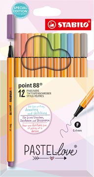 [8812-7-7] Stabilo point 88 fineliner, pastel, étui de 12 pièces, assorti