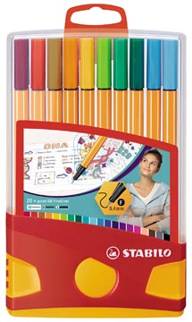 [8820031] Stabilo point 88 fineliner, colorparade, boîte rouge-orange, 20 pièces en couleurs assorties