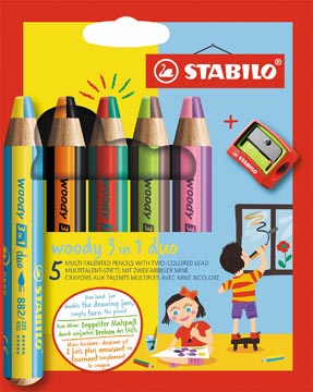 [882052] Stabilo woody 3in1 duo crayon de couleur, étui de 5 pièces, assorti