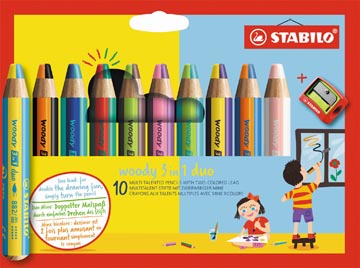 [882102] Stabilo woody 3in1 duo crayon de couleur, étui de 10 pièces, assorti