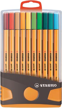 [8823105] Stabilo point 88 fineliner, colorparade, boîte gris-orange, 20 pièces en couleurs assorties