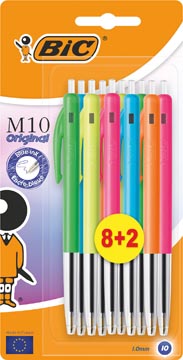 [893583] Bic stylo bille m10 clic colors 8+2 gratuit, blister