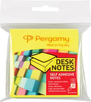 [900763] Pergamy notes, ft 76 x 76 mm, paquet de 2, néon jaune et néon vert