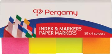 [900768] Pergamy index & marque-pages en papier, paquet de 4 x 50 feuilles, couleurs néon assorties