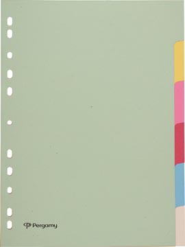 [901241] Pergamy intercalaires, ft a4, perforation 11 trous, carton, couleurs assorties pastel, 6 onglets