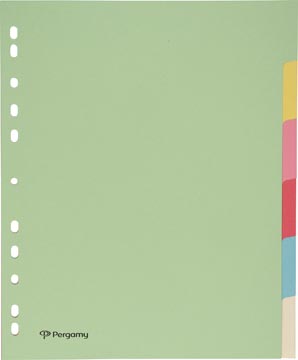 [901247] Pergamy intercalaires, ft a4 maxi, perforation 11 trous, carton, couleurs assorties pastel, 6 onglets