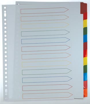 [901256] Pergamy intercalaires avec page de garde, ft a4, perforation 11 trous, couleurs assorties, 12 onglets