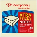Pergamy notes extra sticky, ft 76 x 76 mm, jaune, bloc de 90 feuilles