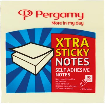 [901575] Pergamy notes extra sticky, ft 76 x 76 mm, jaune, bloc de 90 feuilles