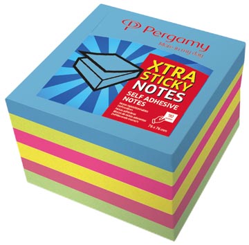 [901576] Pergamy extra sticky notes, ft 76 x 76 mm, neon , bloc de 90 feuilles, paquet de 6 pièces