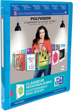 [9034BL] Oxford polyvision classeur, ft a4, en pp, 4 anneaux en o de 15 mm, dos de 2 cm, bleu tranparent