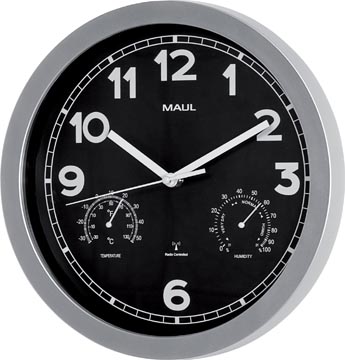 [9059095] Maul horloge murale drive ø30x5cm rc, avec batterie, verre minéral, cadre argente, plaque arrière noir