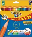 Bic kids crayons de couleur ecolutions evolution, boîte distributrice de 18 + 6 gratuit