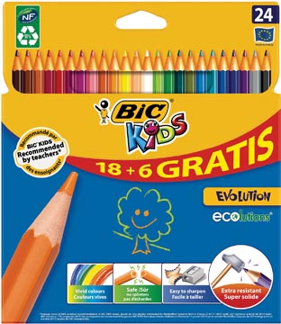 [9202982] Bic kids crayons de couleur ecolutions evolution, boîte distributrice de 18 + 6 gratuit