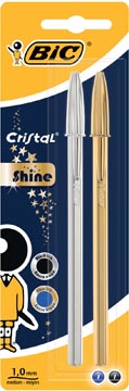 [9213361] Bic stylo bille cristal shine, blister de 2 pièces (or et argent)