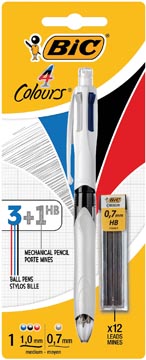 [616424] Bic 4 colours 3 + 1 hb, stylo bille, 0,32 mm, 3 couleurs d'encre classique et un porte-mine 0,7 mm hb, so