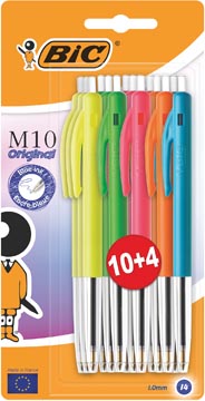[947676] Bic stylo bille m10 original ultracolours, blister de 10 + 4 gratuits