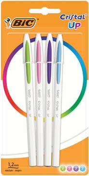 [949870] Bic stylo bille cristal up fun, blister de 4 pièces en couleurs assorties
