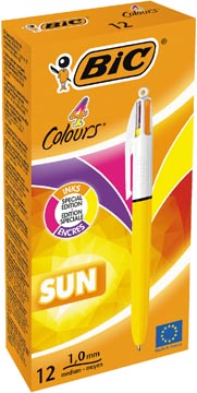 [15949897] Bic 4 colours sun, stylo bille, 0,32mm, 4 couleurs d'encre fashion, corps jaune