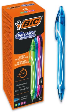 [964826] Bic gel-ocity rouleau de gel, quick dry avec système de clic, medium 0,7mm, assorti