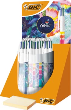 [9649042] Bic 4 colours tie dye + botanic, stylo bille, 4 couleurs d'encre classique, présentoir de 30 pièces