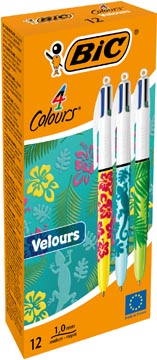 [967277] Bic 4 colours velours, stylo bille, 0,32 mm, 4 couleurs d'encre classique, boîte de 12 pièces