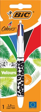 [967296] Bic 4 colours velours, stylo bille, 0,32 mm, 4 couleurs d'encre classique, motifs différents, sous bliste
