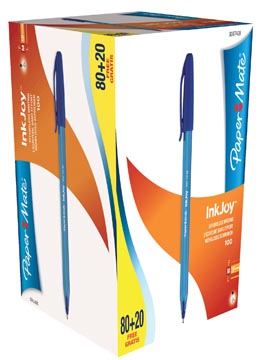 [615103] Paper mate stylo bille inkjoy 100 avec capuchon, bleu, boîte 80 + 20 gratuit