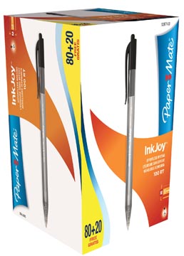 [615111] Paper mate stylo bille inkjoy 100 rt, noir, boîte 80 + 20 gratuit