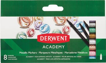 Derwent feutre academy  metallic markers, blister de 8 pièces en couleurs assorties