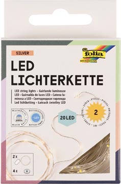 [986] Folia guirlande lumineuse, 20 leds, 2,20 m, sur piles, paquet de 2 pièces