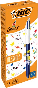 [992563] Bic 4 colours messages, stylo bille, 0,32 mm, 4 couleurs d'encre classique, boîte de 12 pièces