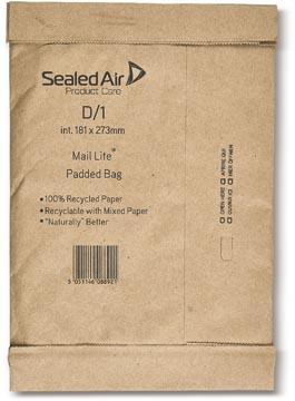 [A12054] Mail lite padded bag enveloppen, brun, d/1, 181 x 273 mm, boîte de 100 pièces