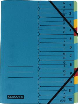[AZ12] Class'ex trieur a-z et 1-12, bleu avec 12 onglets colorés