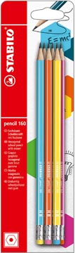 [B505021] Stabilo crayon graphite 160 hb avec gomme, blister de 6 pièces en couleurs assorties