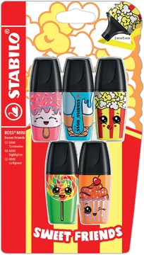 [B543191] Stabilo boss mini sweet friends surligneur, blister de 5 pièces en couleurs assorties