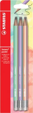 [B553661] Stabilo swano pastel crayon, hb, avec gomme, blister de 6 pièces en couleurs assorties
