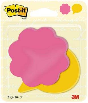 [BC2030F] Post-it notes, 2 x 30 feuilles, ft 72,5 x 72,2 mm, fleur power rose et bulle jaune ultra