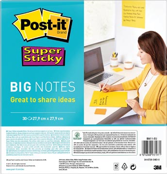 [BN11] Post-it super sticky big notes, 30 feuilles, ft 280 x 280 mm, jaune