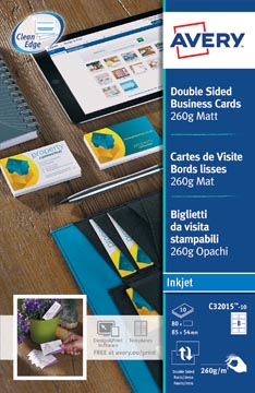 [C320151] Avery cartes de visite quick&clean  mat, 80 cartes, 260 g/m²