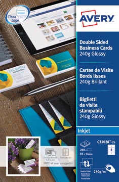 [C32028] Avery cartes de visite quick and clean, brillant, 200 cartes, 250 g m²