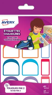 [CHAUS12] Avery family étiquettes pour chaussures, sachet avec 24 étiquettes, formats et couleurs assorties