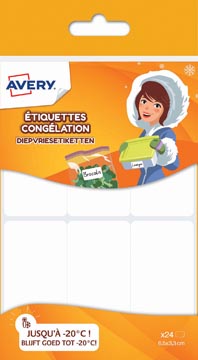 [CONG24] Avery family étiquettes congélation, ft 6,5 x 3,3 cm, blanc, sachet brochable avec 24 étiquettes