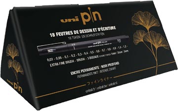 [CPIN181] Uni pin fineliner, boîte triangulaire de 18 pièces, noir