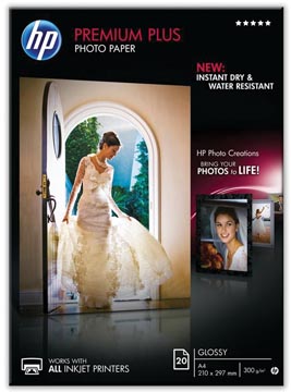 [CR672A] Hp premium plus papier photo ft a4, 300 g, paquet de 20 feuilles, brillant