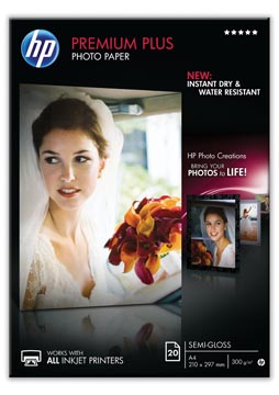 [CR673A] Hp premium plus papier photo ft a4, 300 g, paquet de 20 feuilles, semi-brillant